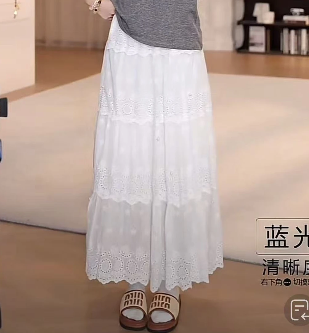 【奶盖泡泡】显瘦气质松紧腰镂空花半身裙YY-3963