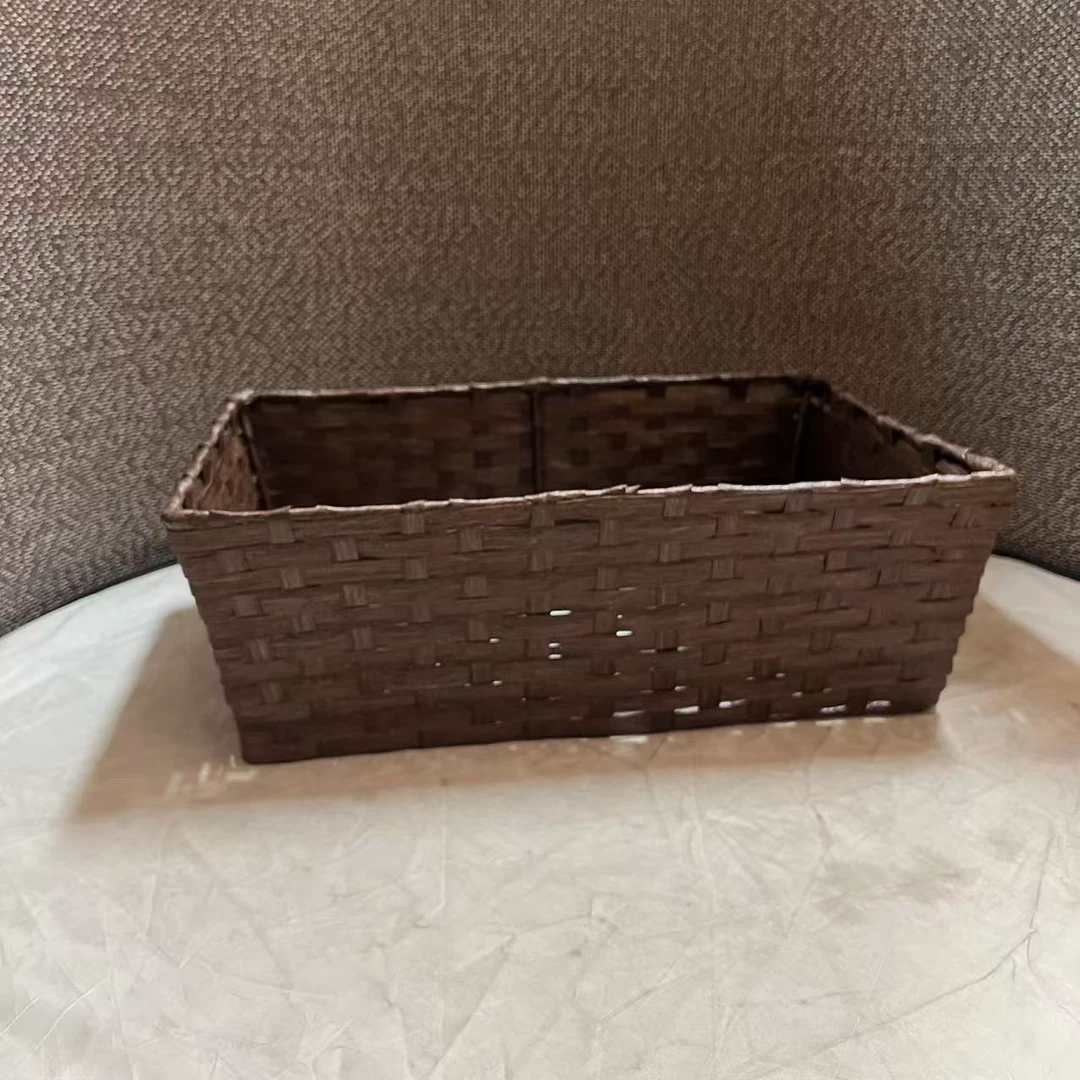 5736瑕疵款 长38宽26高13m家用编织收纳筐子桌面简约咖色储物篮子