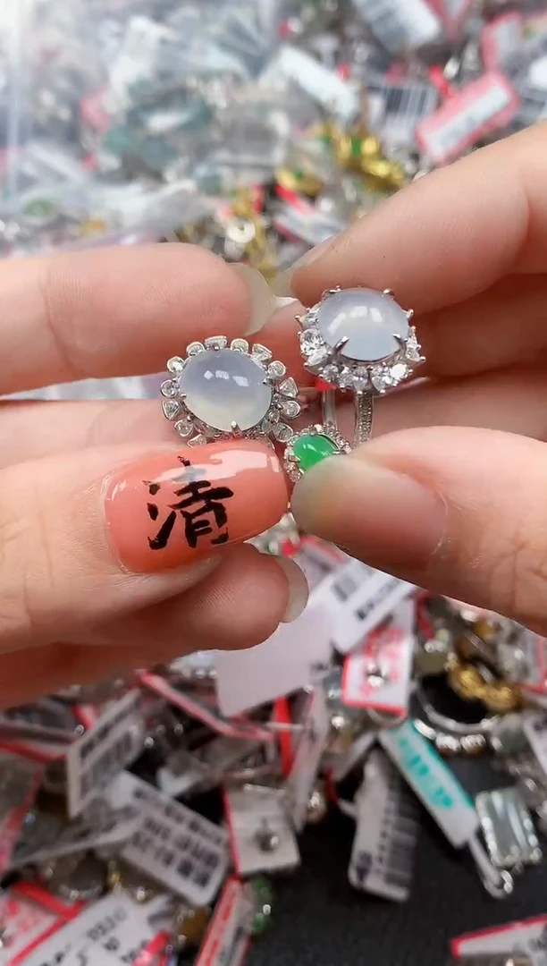 银S925镶嵌戒指翡翠天然A货缅甸翡翠