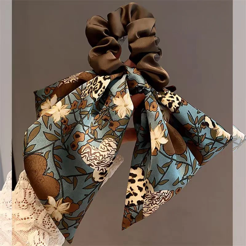 韩国东大门优雅花朵肥肠圈缎面高级感蝴蝶结飘带发绳大肠发圈发饰