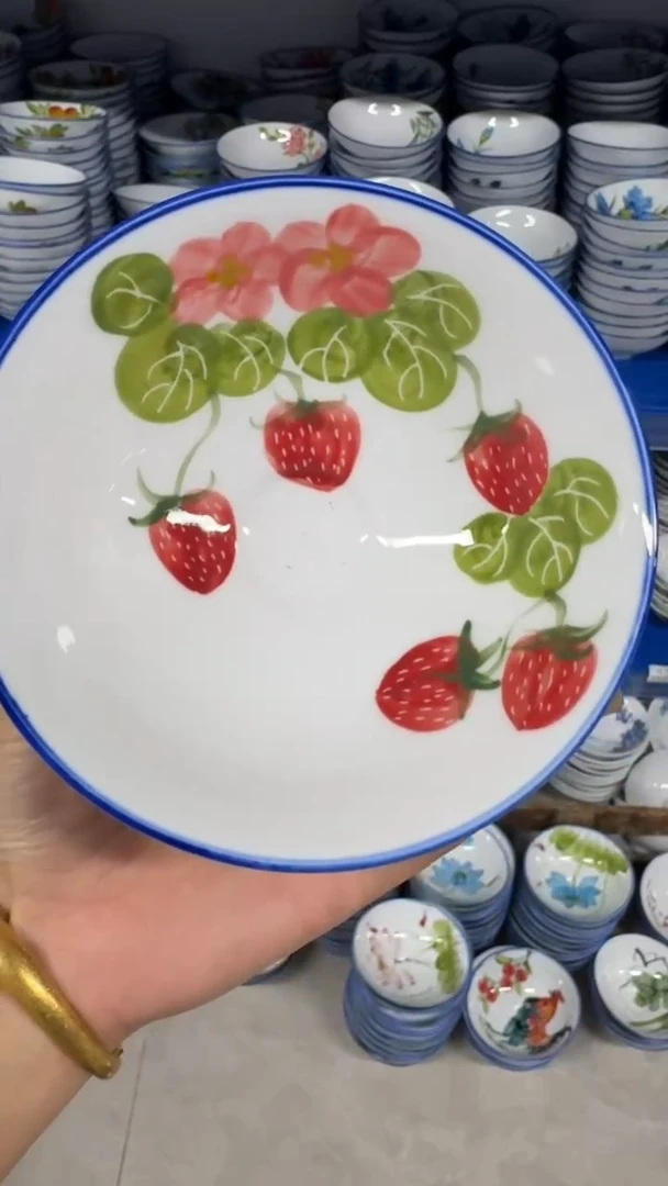 瓷片景德镇高温陶瓷食品级手绘釉中彩-斗笠碗