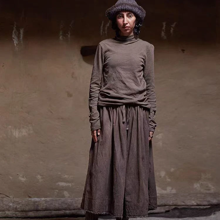 24FW2002 丝棉植物染半裙褶皱复古