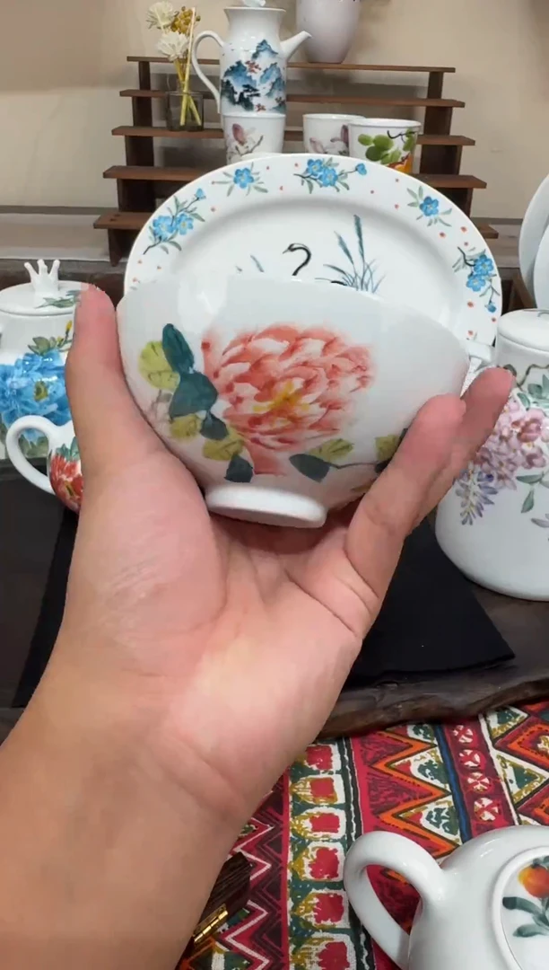 瓷景德镇高温釉下陶瓷牡丹*2