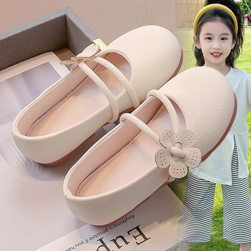 女童小皮鞋一脚蹬单鞋2025夏季新款软底儿童时尚花朵公主鞋小女孩