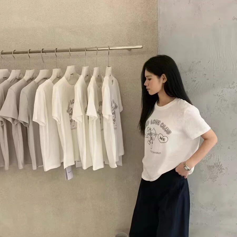 T2572 美式丘比特字母印花短袖T恤夏款百搭上衣