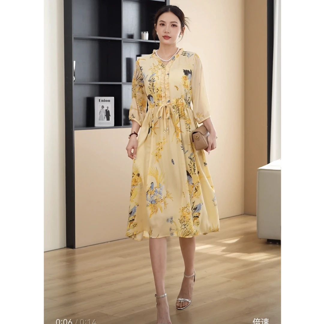 【当天发+运费险】单层气质轻奢连衣裙高档收腰新款印花裙子XU202