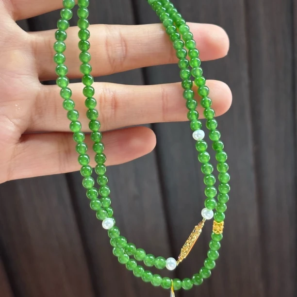 0515YX 和田玉18k金镶俄料碧玉苹果绿项链规格约：4mm多样性发其一