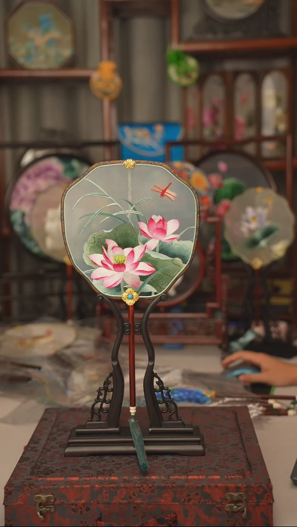 扇子团扇 绣花双面非遗