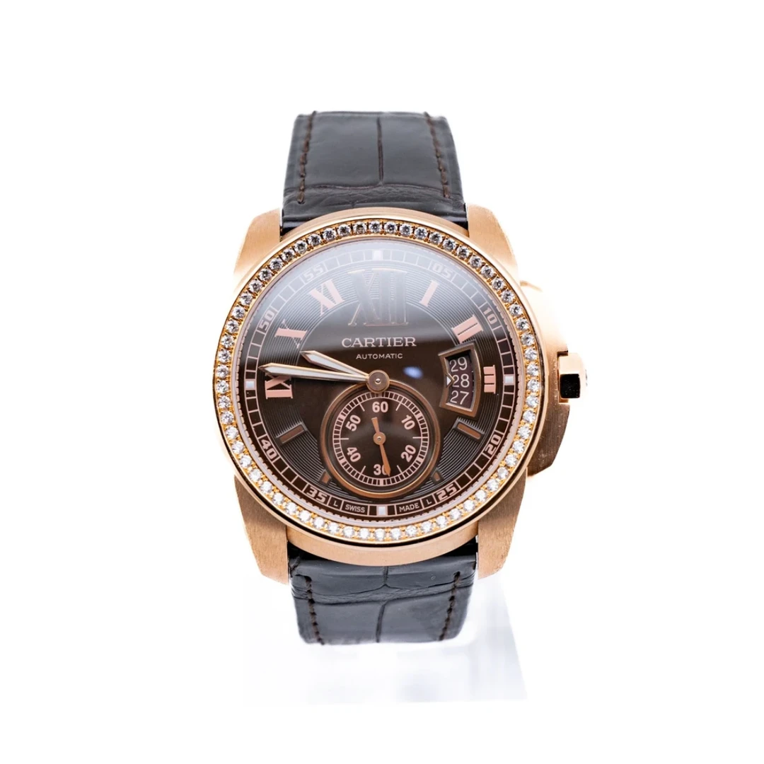 99新 Cartier/卡地亚 卡利博W7100007 42咖啡盘后钻 男士机械单表