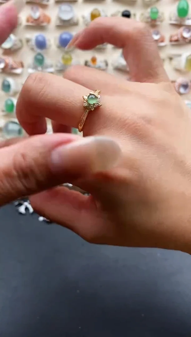 银S925镶嵌戒指翡翠缅甸天然A货翡翠2 2-10