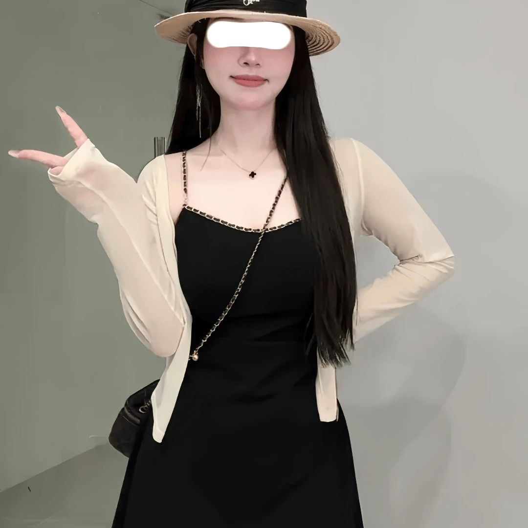 微胖mm气质吊带连衣裙开衫两件套女夏季大码显瘦遮肉纯欲黑色裙子