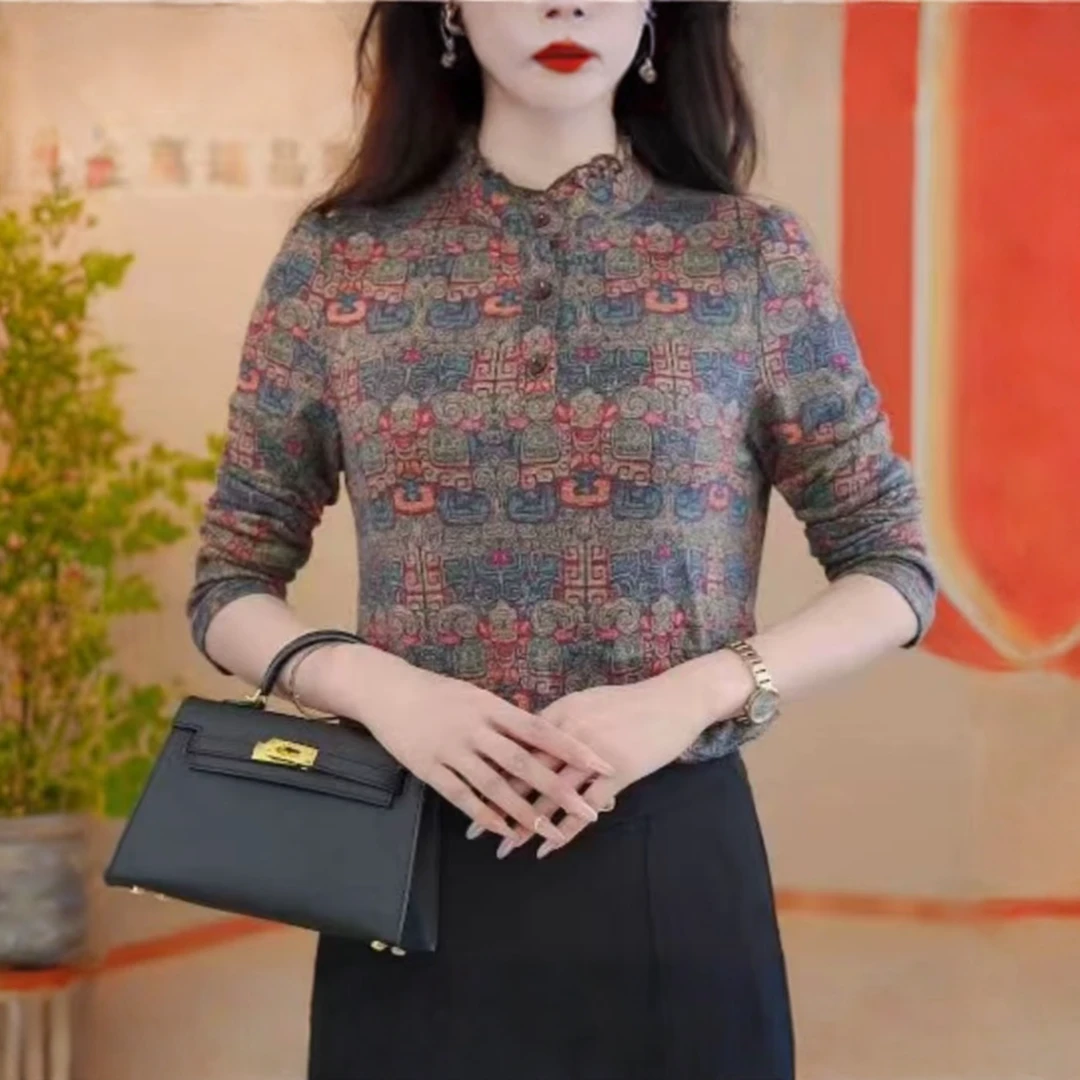 2025年初秋富贵连理法式花色女衬衫小衫女装上衣洋气气质套头0810