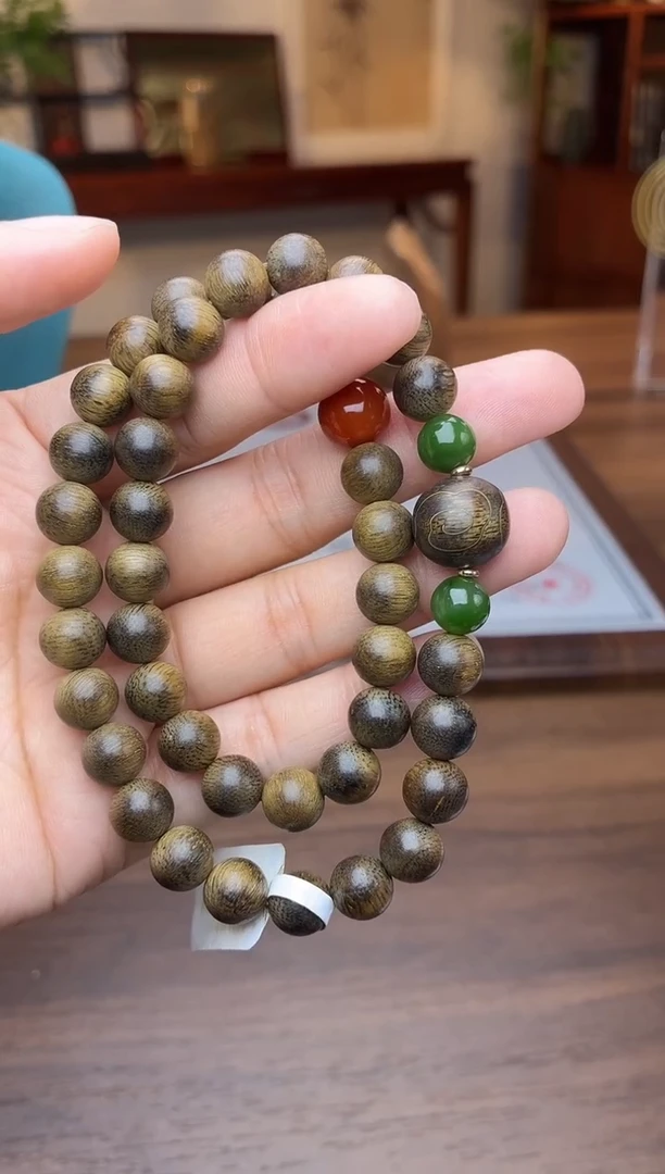 沉香手串越南芽庄黄棋老料08＋祥云1.2设计老料