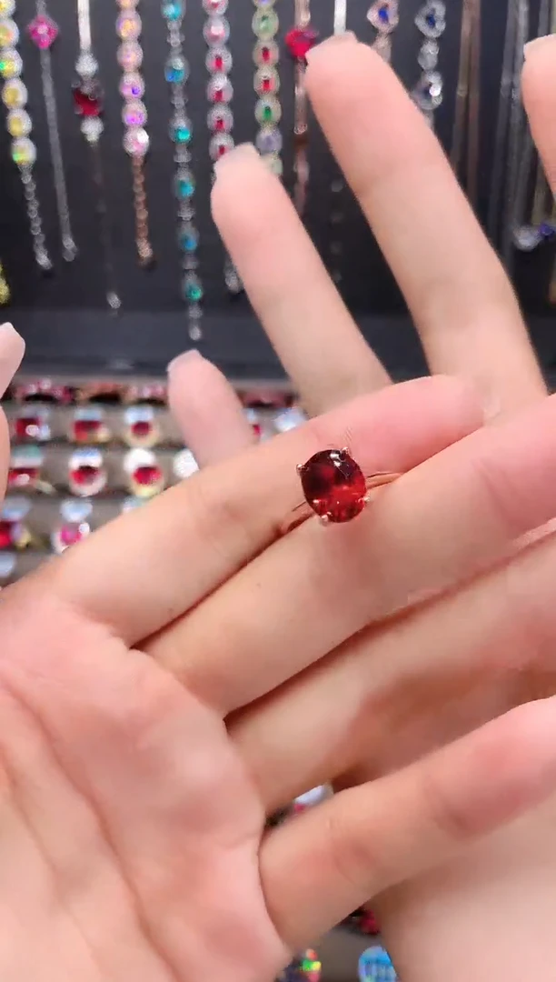 石榴石戒指银S925镶嵌810玫瑰金