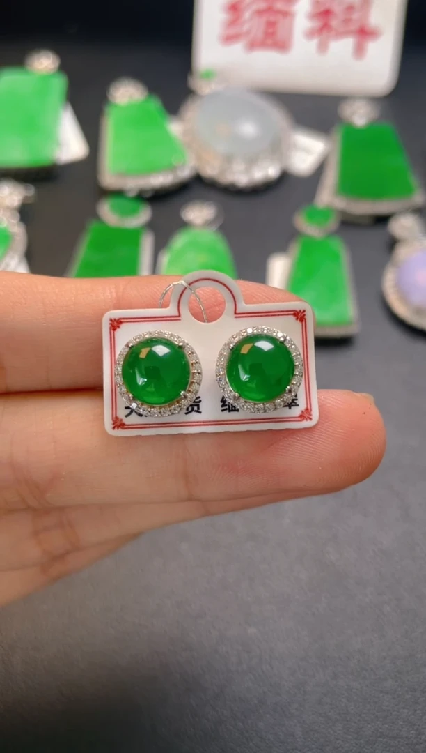 吊坠(不含链)银S925镶嵌翡翠耳钉