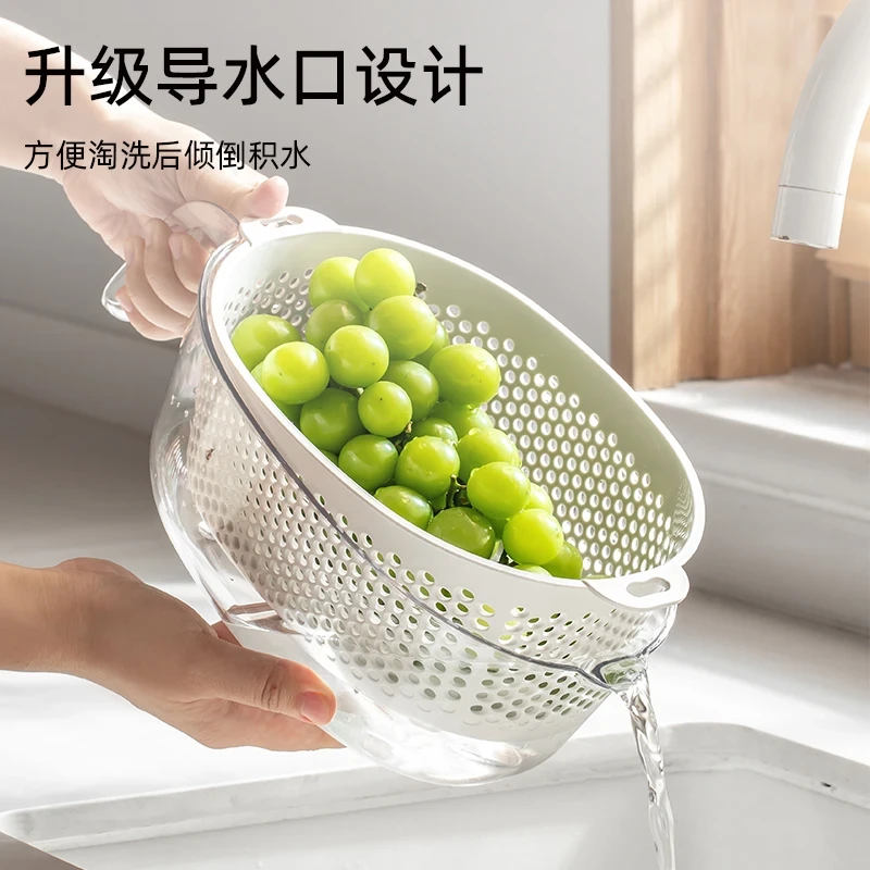 M538双层洗菜盆沥水篮多功能厨房家用新款水果盘客厅滤菜篓淘洗菜