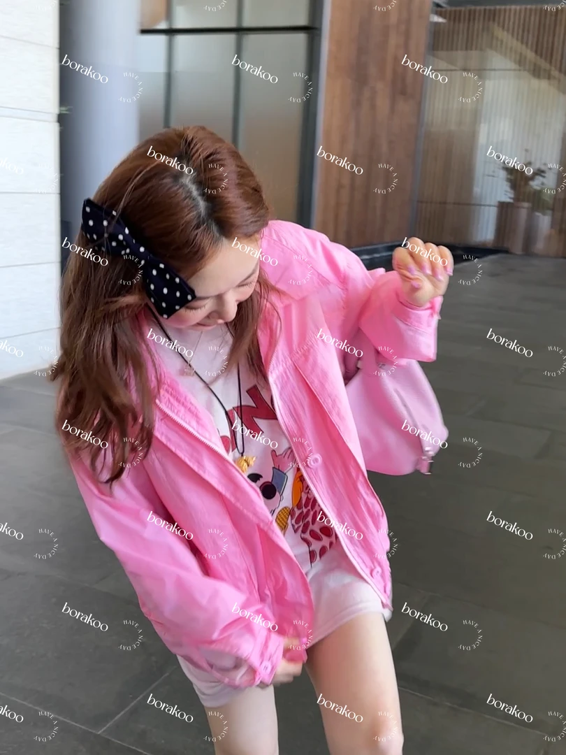 【BORAKOO】胭脂粉轻薄口袋网格外套