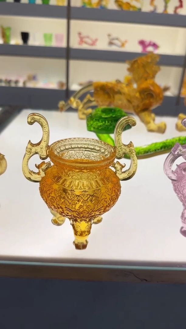 手工艺品琉璃官帽香炉金色