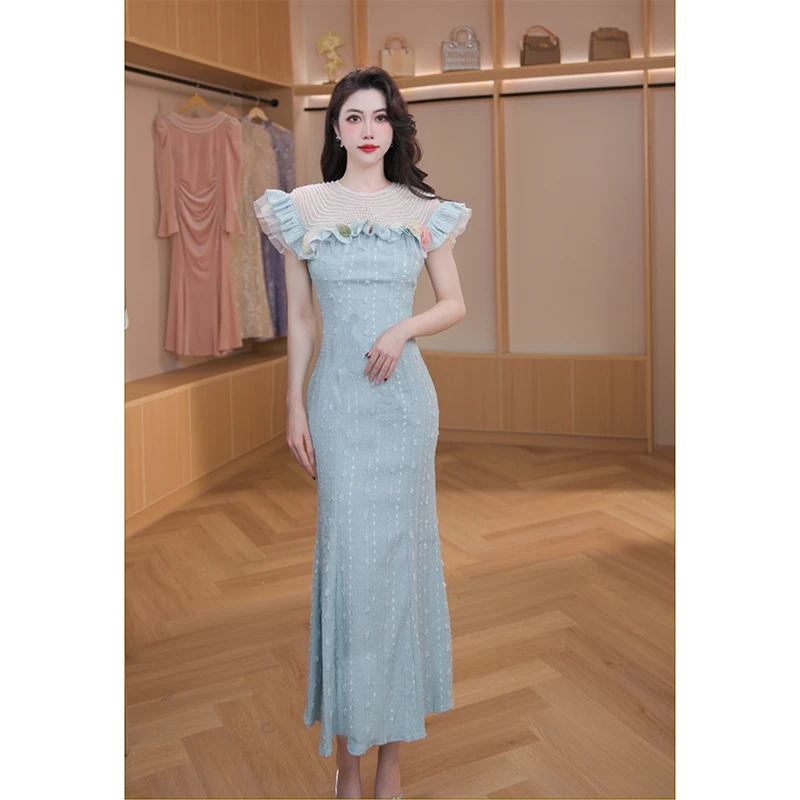 【艾莎公主】新款原创千金大小姐法式收腰气质连衣裙50935