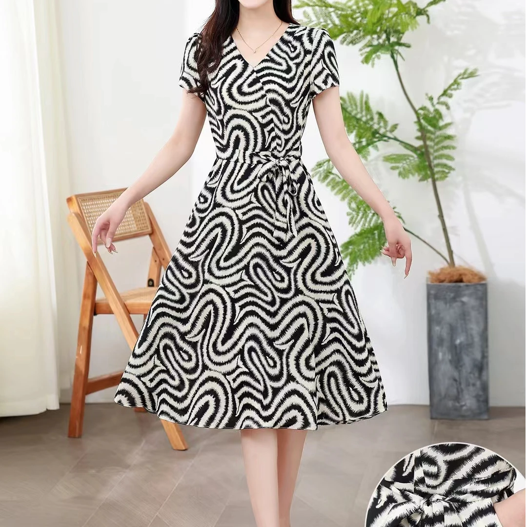 时尚中长款休闲风中老年女装大码夏季夏装裙子女装中长裙2501#