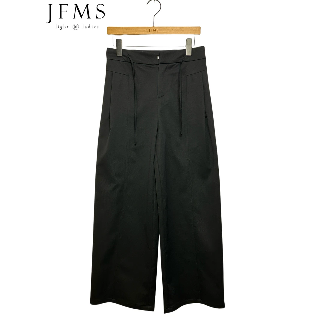 JFMS休闲裤宽松高腰阔腿裤气球裤垂顺感裤子女装黑色欧若风K331