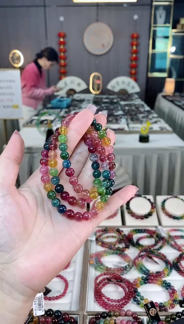 未镶嵌老矿碧玺彩虹三圈手串7mm+碧玺多样性发货一条hon