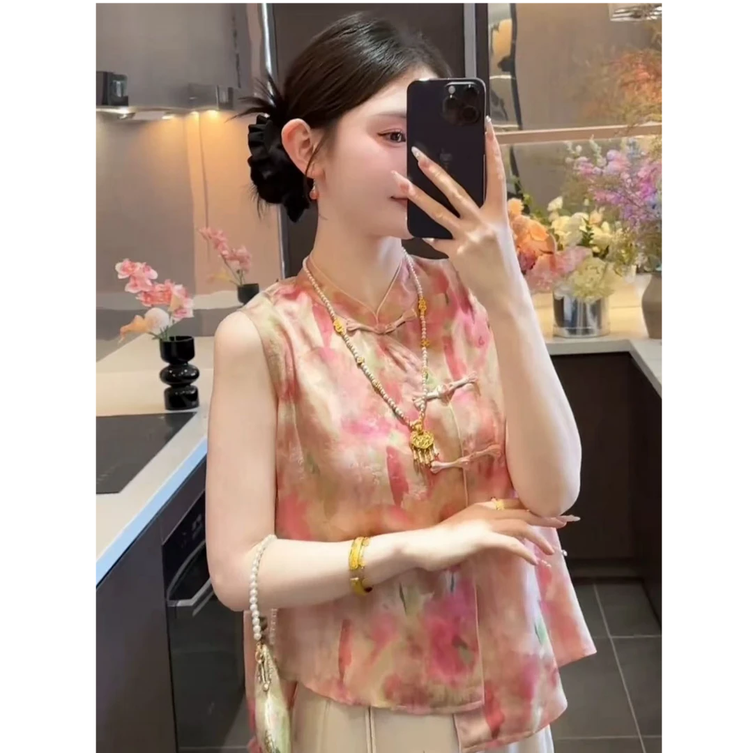 【云汐】新中式气质国风盘扣粉色马甲夏季新款老钱风绝美无袖上衣