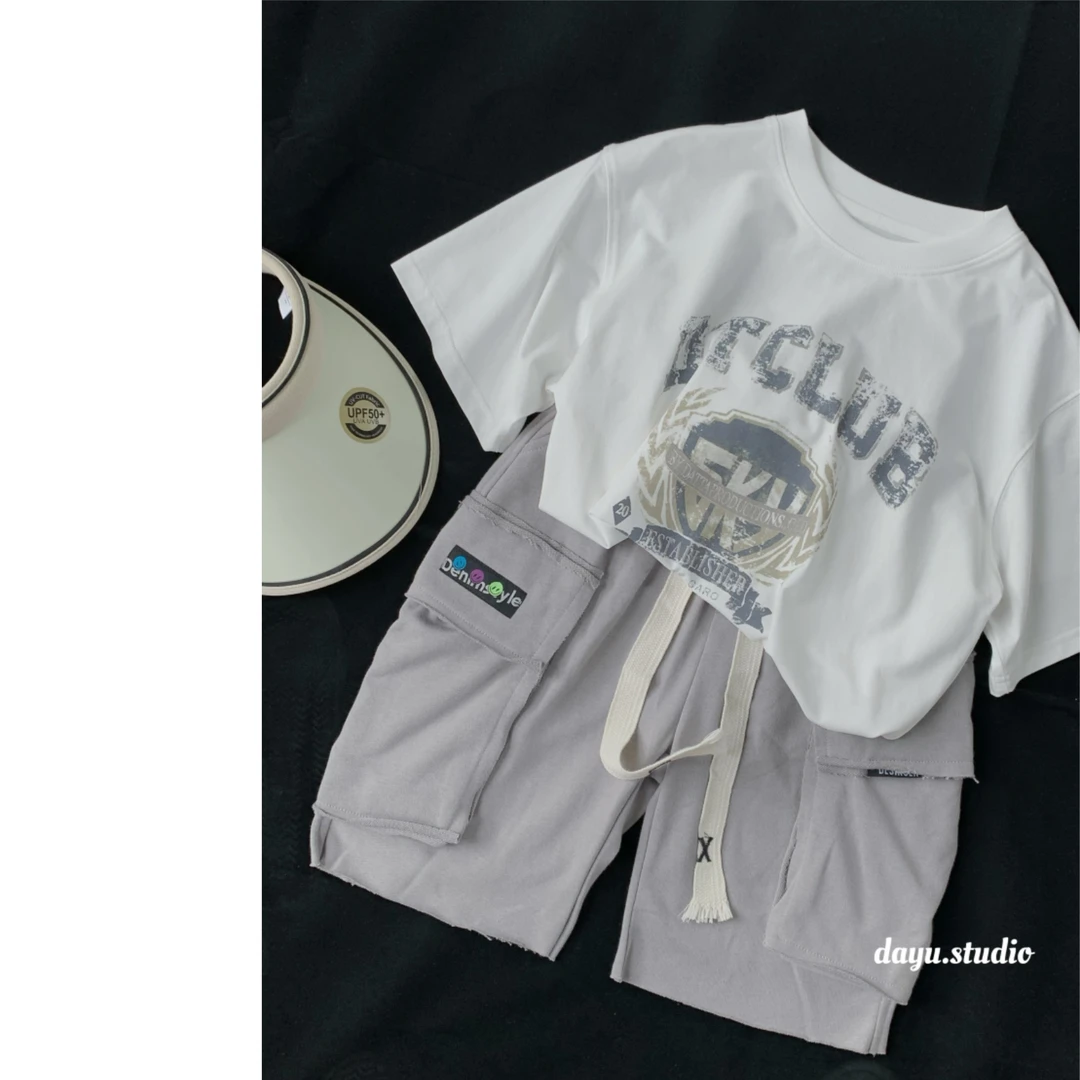 61315夏季男童灰色棉短裤宽松中大童休闲中裤