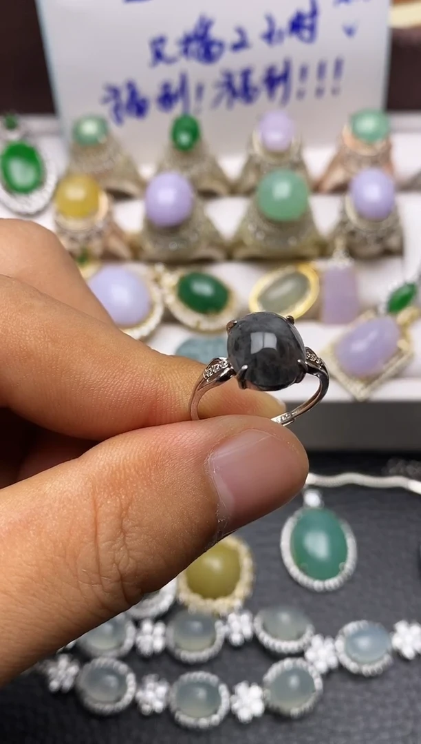 银S925镶嵌戒指翡翠/0038