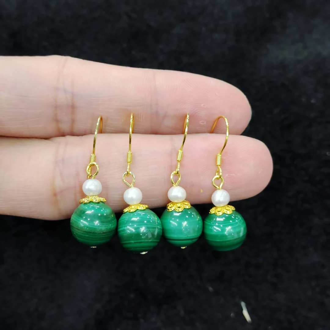 【老三珠宝】s925银孔雀石圆珠耳钩B8【多样性发其一】