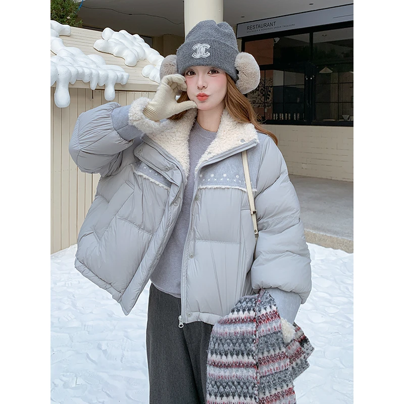 小个子翻领羽绒服女短款2025冬季新款时尚甜美减龄保暖白鸭绒外套