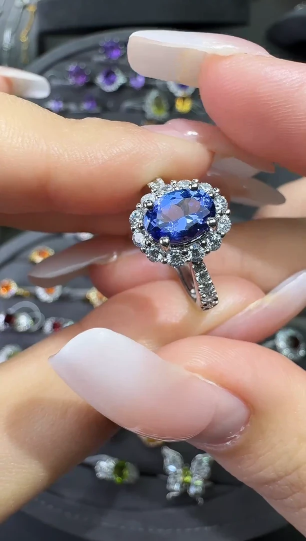 银S925镶嵌戒指坦桑石1.0ct【七天鉴赏期】