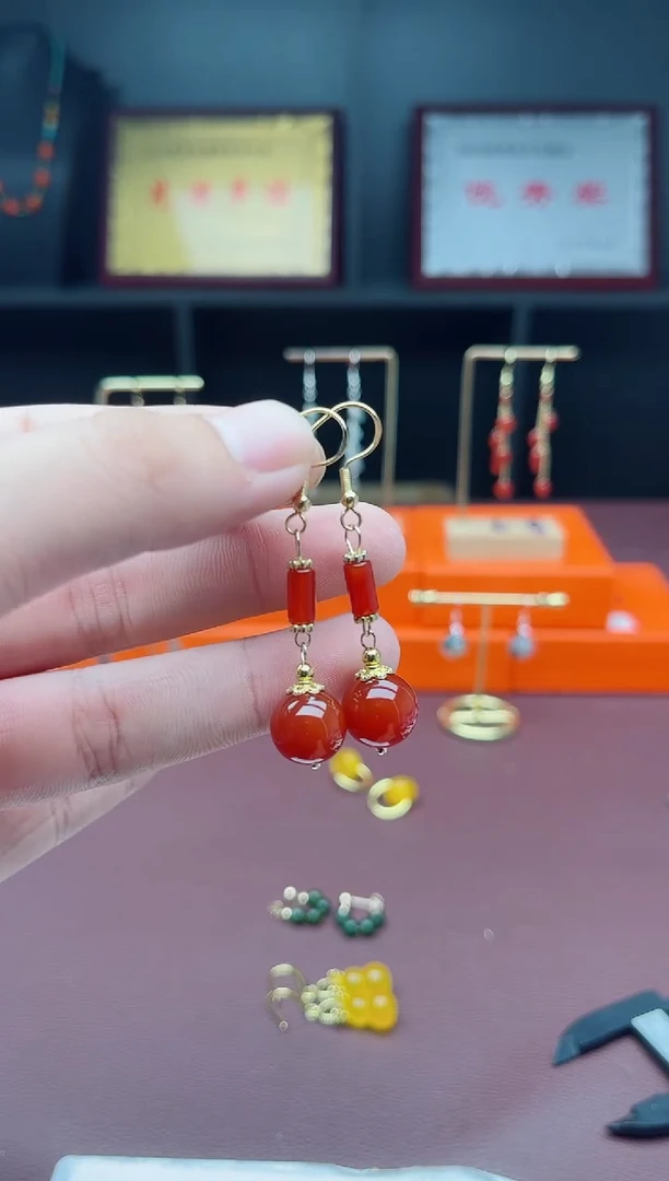 银S925镶嵌耳饰玛瑙/玉髓723