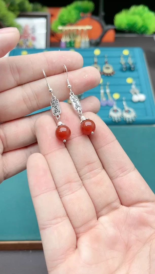 【闪购商品】南红玛瑙耳饰银S925镶嵌730000