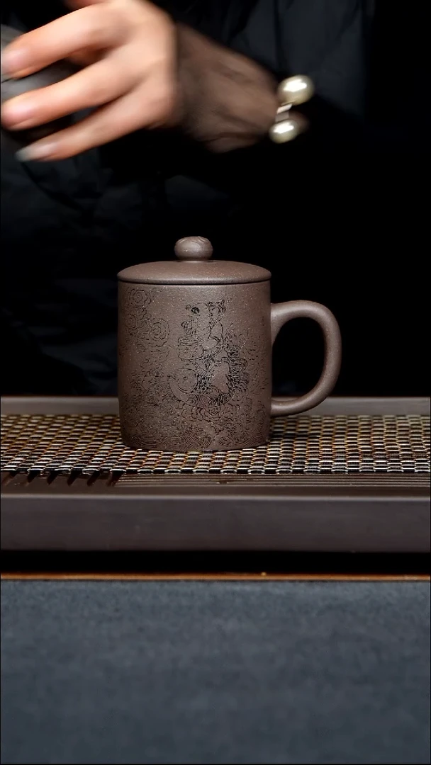 茶杯紫泥紫砂盖杯原矿零添加紫泥320毫升