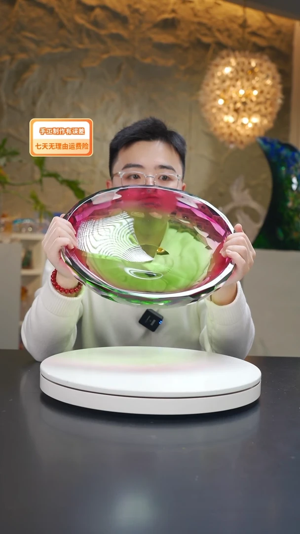 手工艺品琉璃金红绿钻石切面设计款果盘