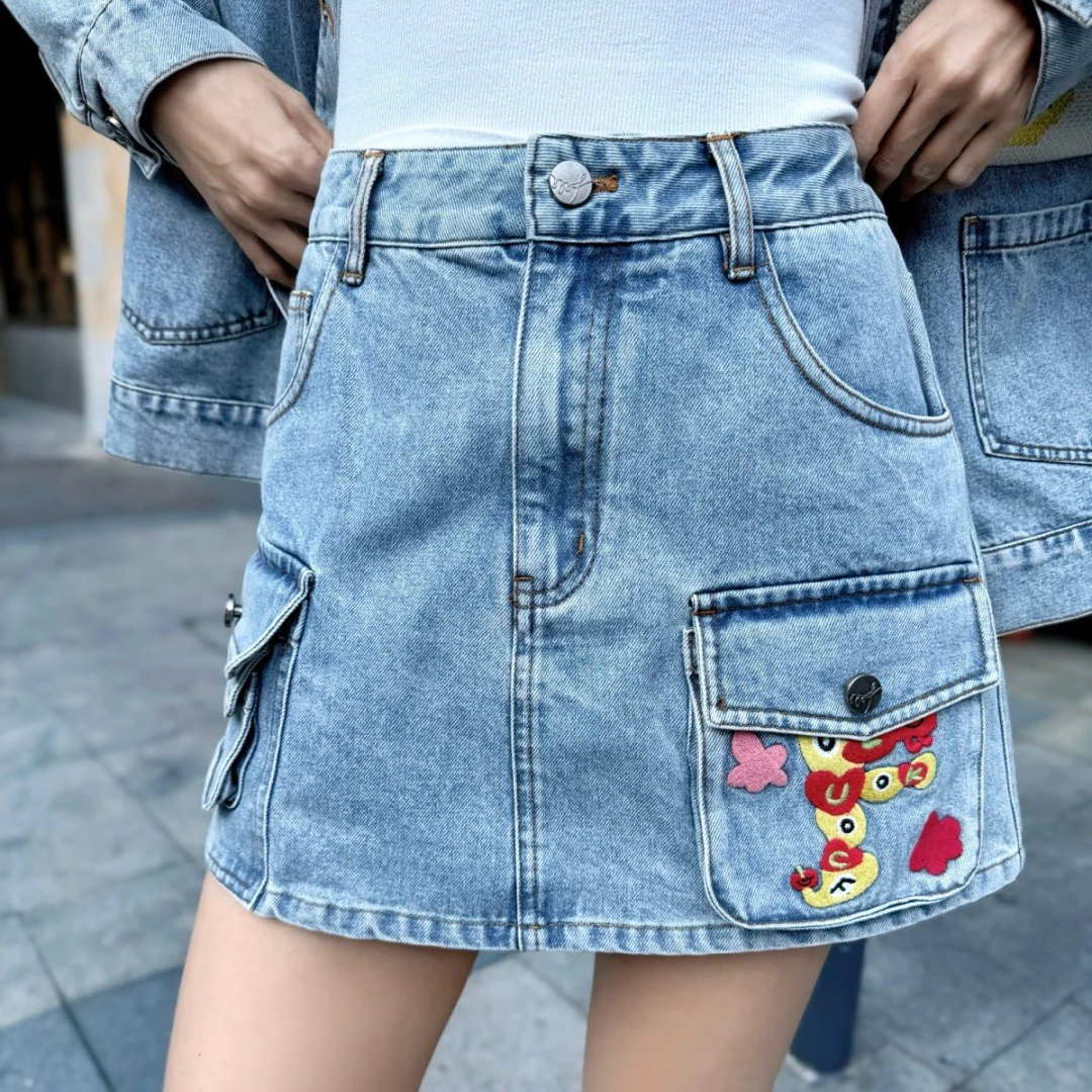 【OooF!Yang】新品25春夏绣花口袋牛仔半裙