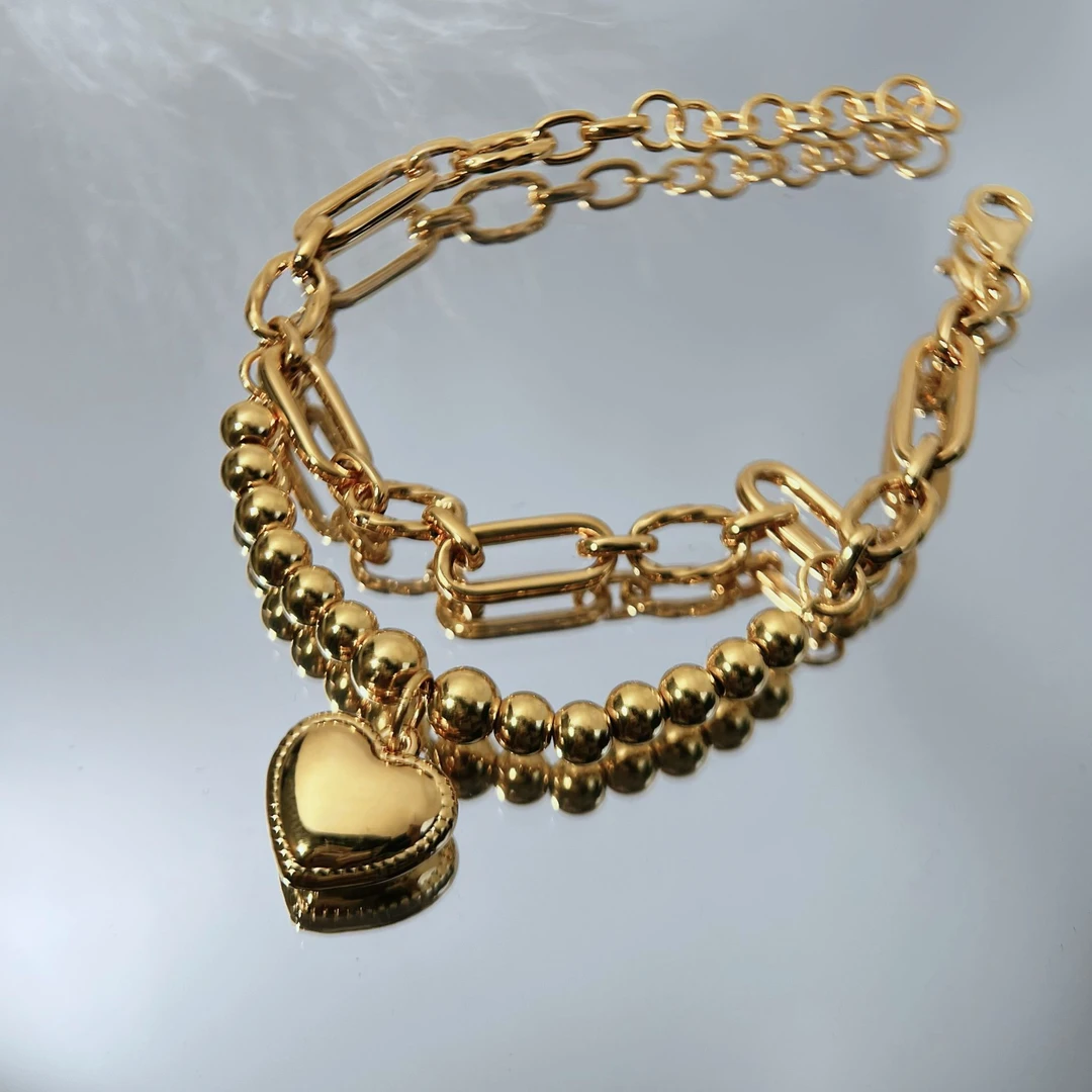 足金999黄金5D无氰爱心百搭时尚手链