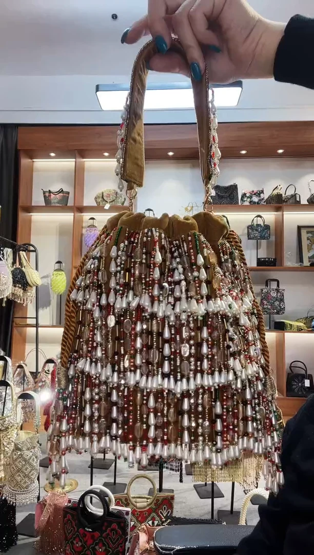 织物19号（多色可选）手工珠珠包包腋下斜跨包手拿包手提晚宴包