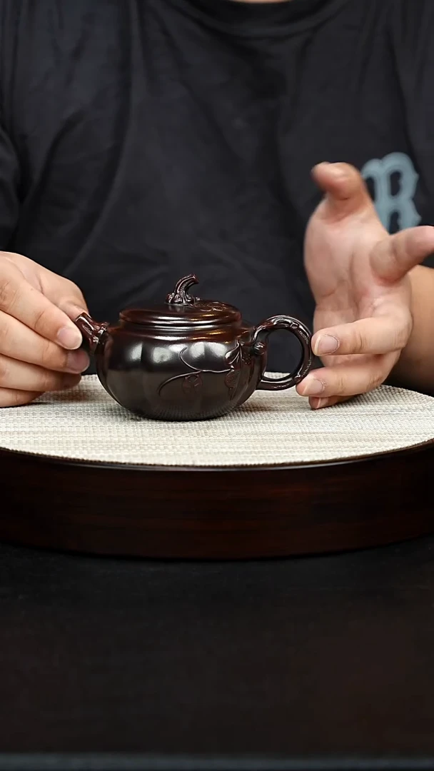 茶壶紫砂宜兴手工原矿紫砂 筋纹茄瓜 龙山古乌泥