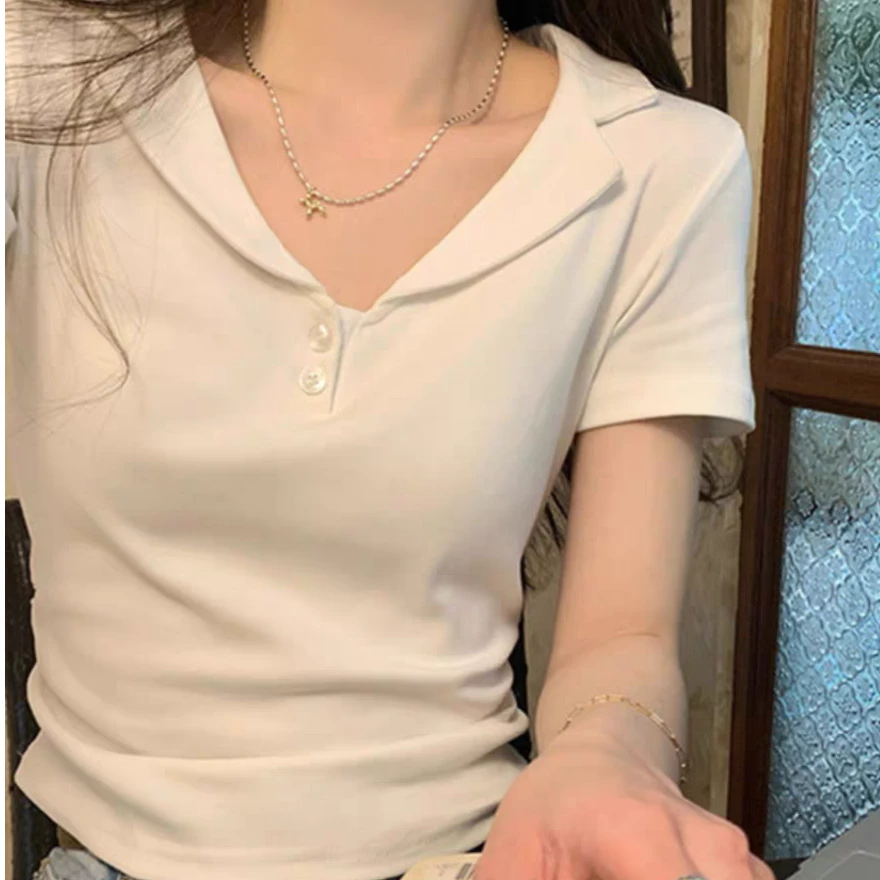 胖MM泰 M25011夏季新款POLO衫翻领正肩短袖修身T恤女短款上衣
