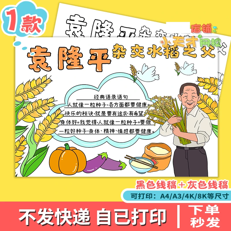 中国杰出人物手抄报杂交水稻之父袁隆平我心中的英雄电子小报D488