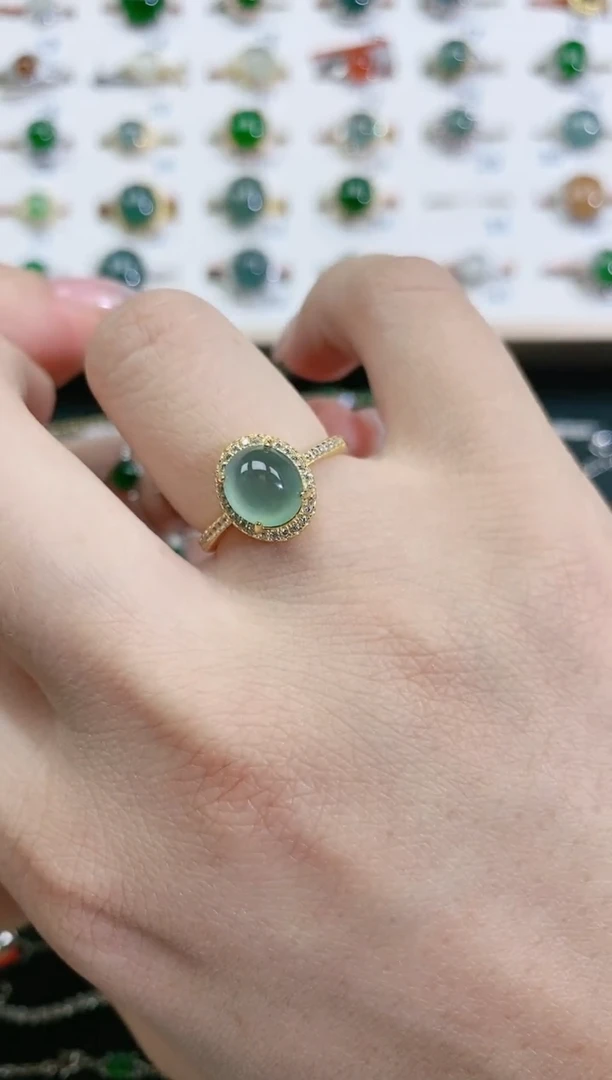 翡翠戒指银S925镶嵌天然翡翠