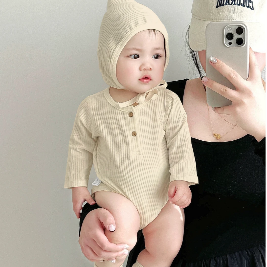 新生儿坑条棉包屁衣婴儿春秋新款打底哈衣男女宝宝弹力连体衣爬服