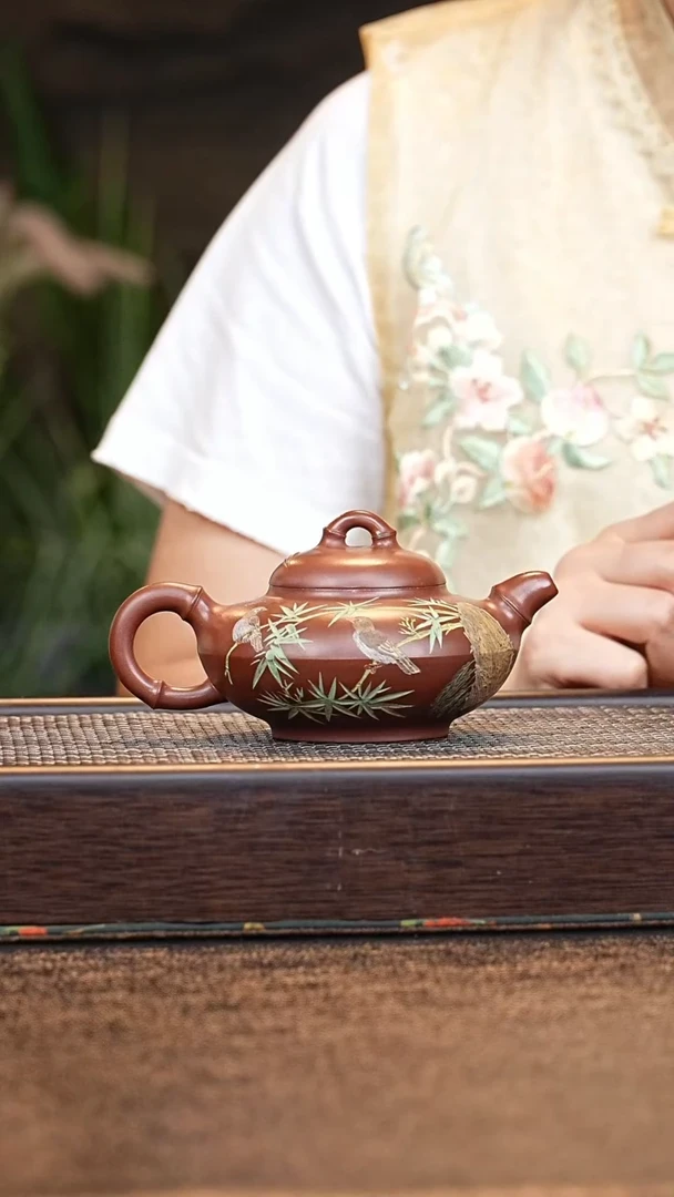 茶壶紫砂小鱼WF合欢竹 寅春紫泥 240cc