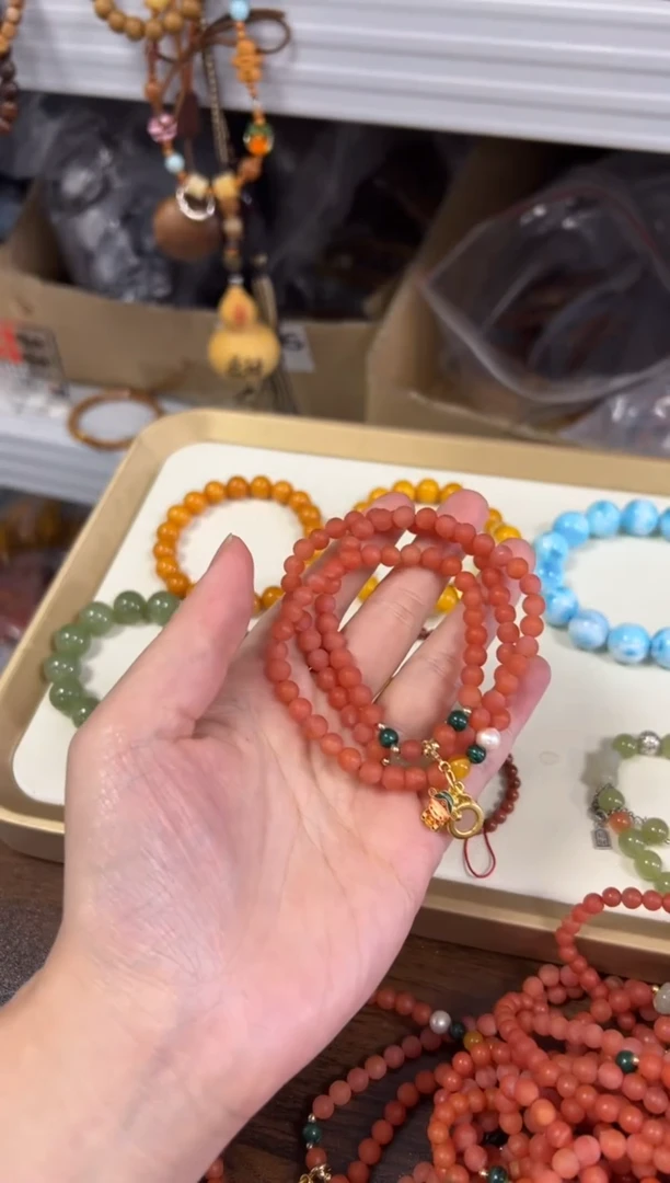 手链未镶嵌南红玛瑙保山磨砂南红和田款多圈手链[0263]