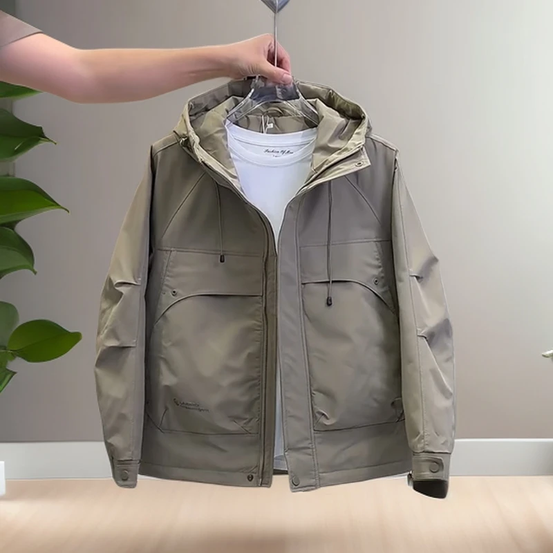 春秋季新款男士冲锋衣夹棉夹克秋冬棉服2025加厚防风工装连帽外套