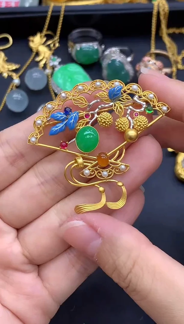 颈饰18K金镶嵌翡翠793-中国好珍宝