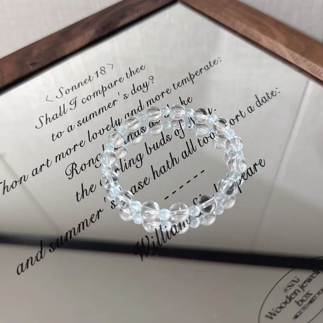 【星河】A+天然白水晶8mm+海蓝宝4mm手串