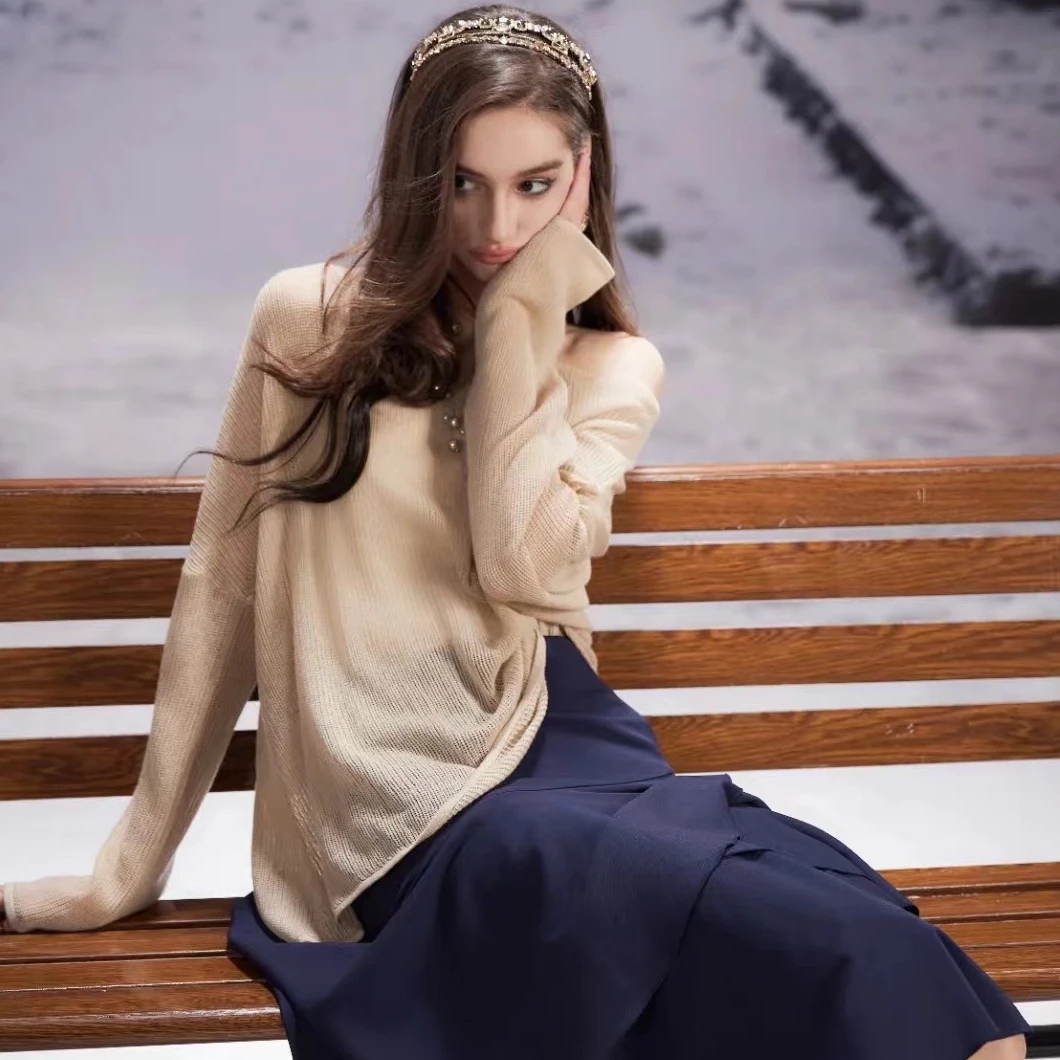 平凡高定！法式长袖羊毛针织衫女慵懒风高级感宽松上衣(B18-6)W7MY